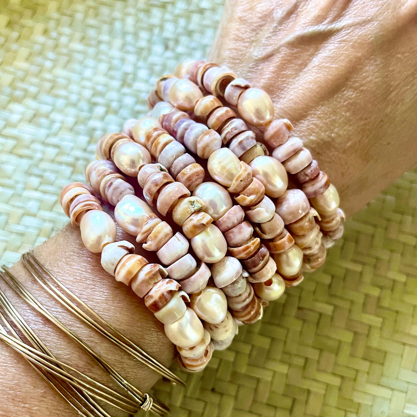 Pink Puka & Pearl Cuffs