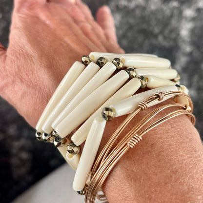 Pyrite-studded bone bangles