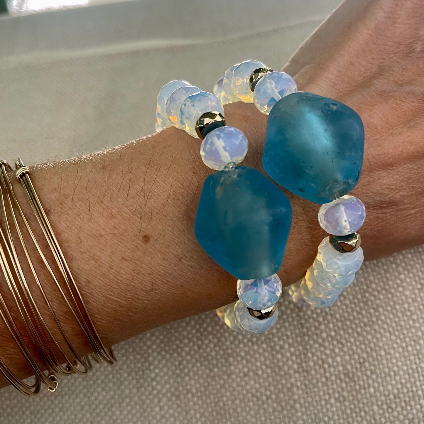 Azure African glass & Pyrite Cuff