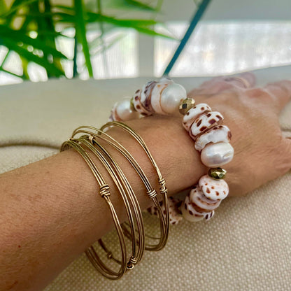 Tiger shell & Pearl Puka Cuff