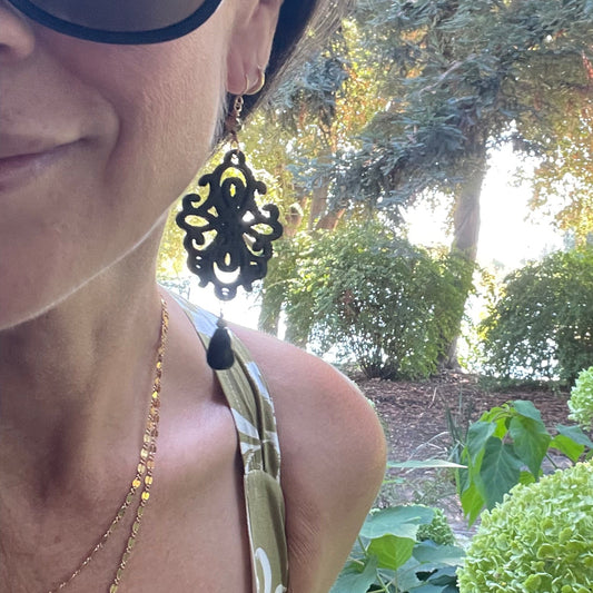 Filigree Water Buffalo Horn Earring