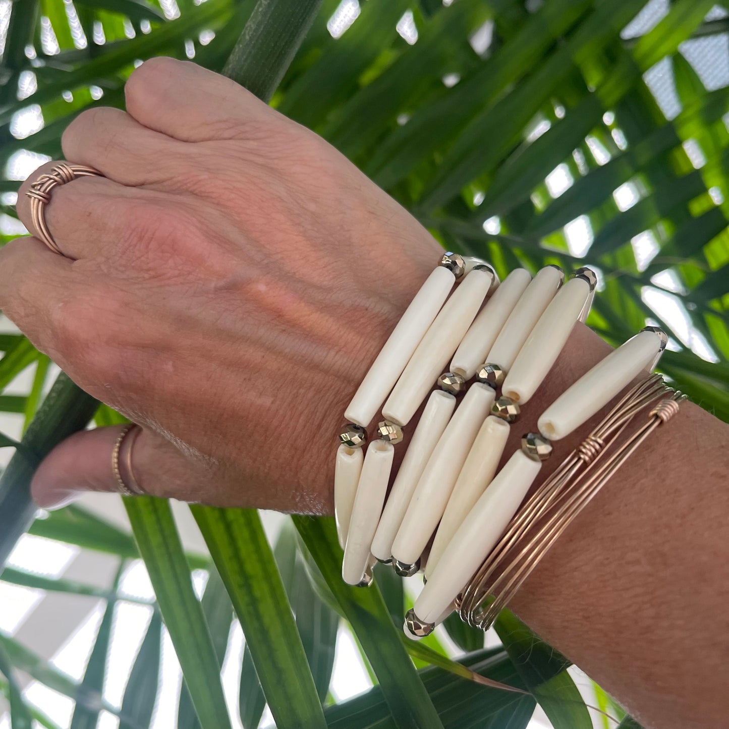 Pyrite-studded bone bangles