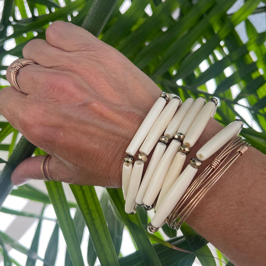Pyrite-studded bone bangles