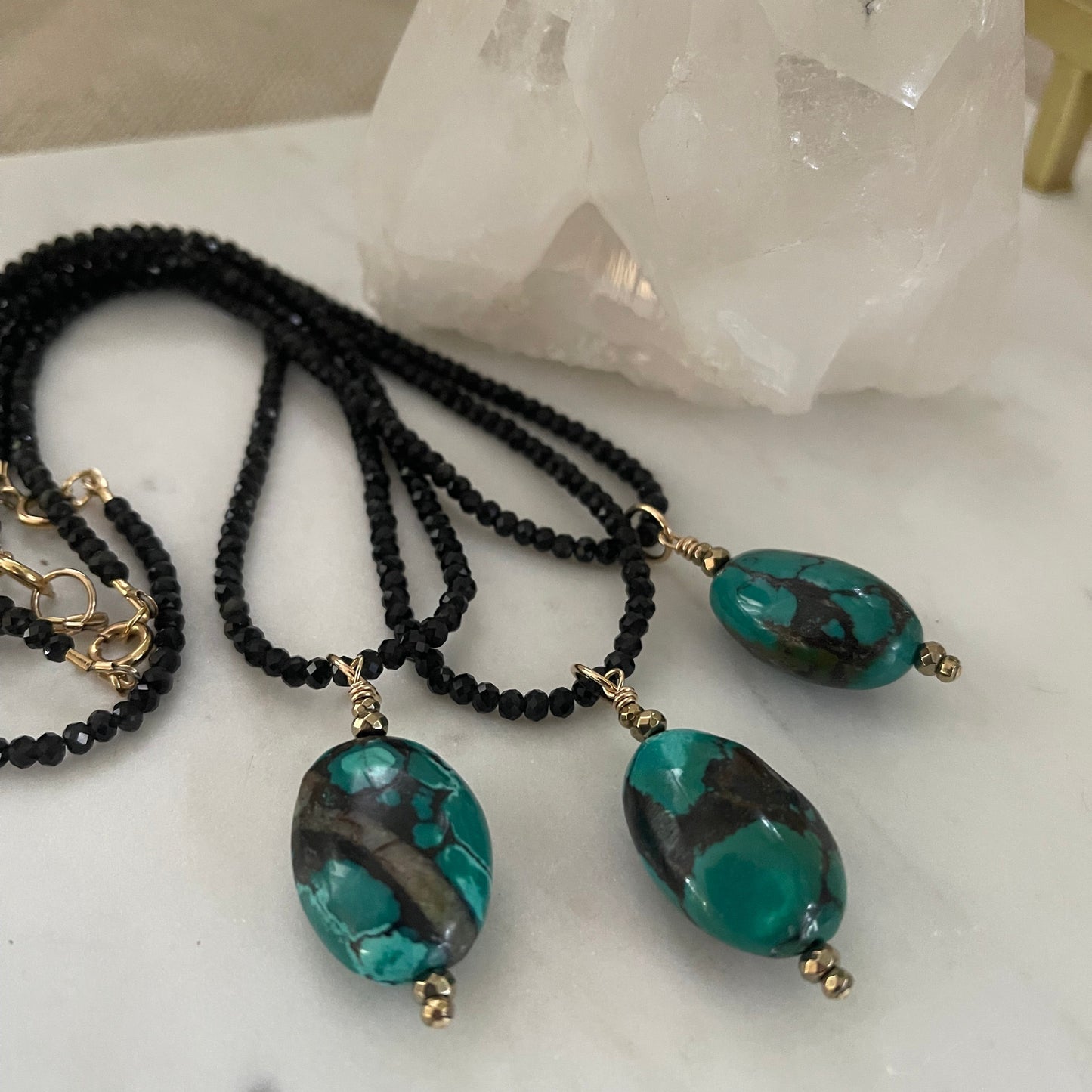 Black Spinel Collar with Turquoise Pendant