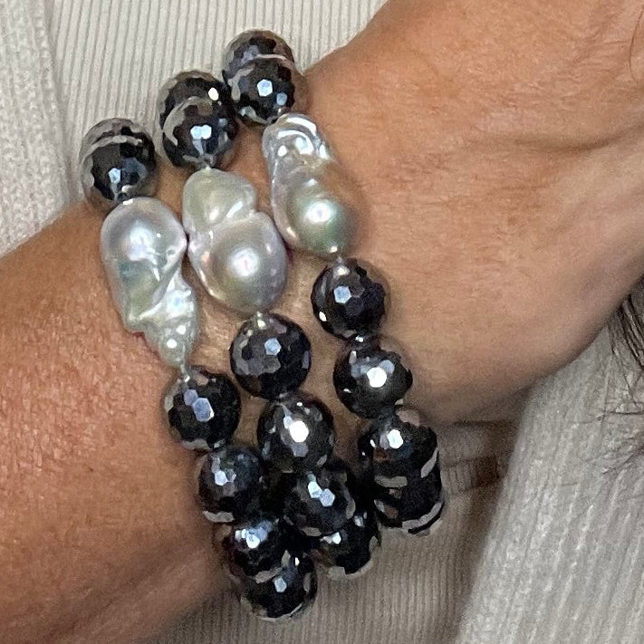 Terahertz & Baroque Pearl Cuffs