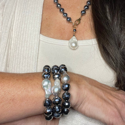 Terahertz & Baroque Pearl Cuffs