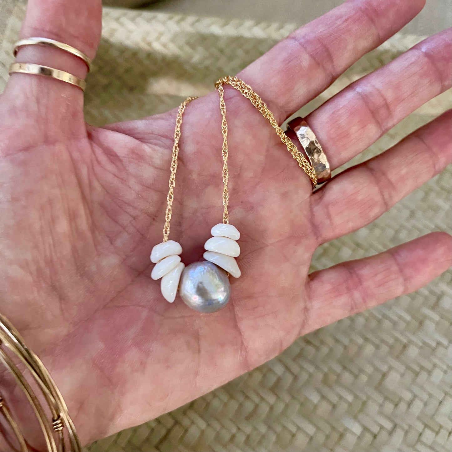 Puka and pearl necklace