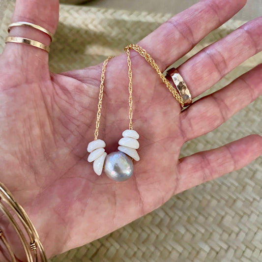 Puka and pearl necklace