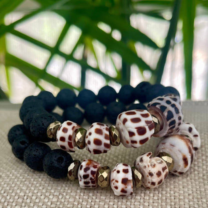 Cone Shell Puka and African glass Cuff