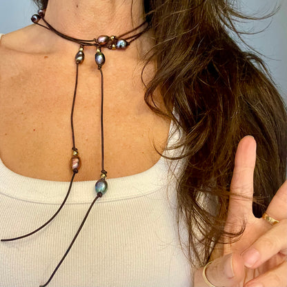 Freshwater, pearl and pyrite lariat necklace