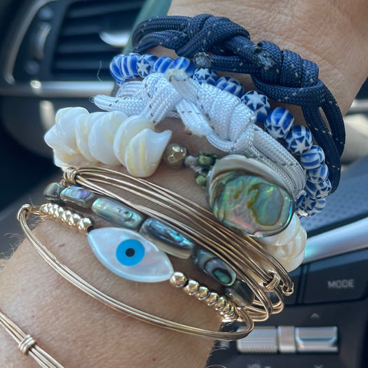Evil Eye & Gold beaded cuff