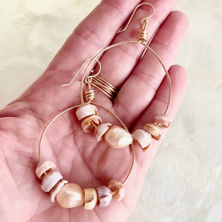 Pink Puka Shell Hoops