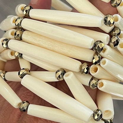 Pyrite-studded bone bangles