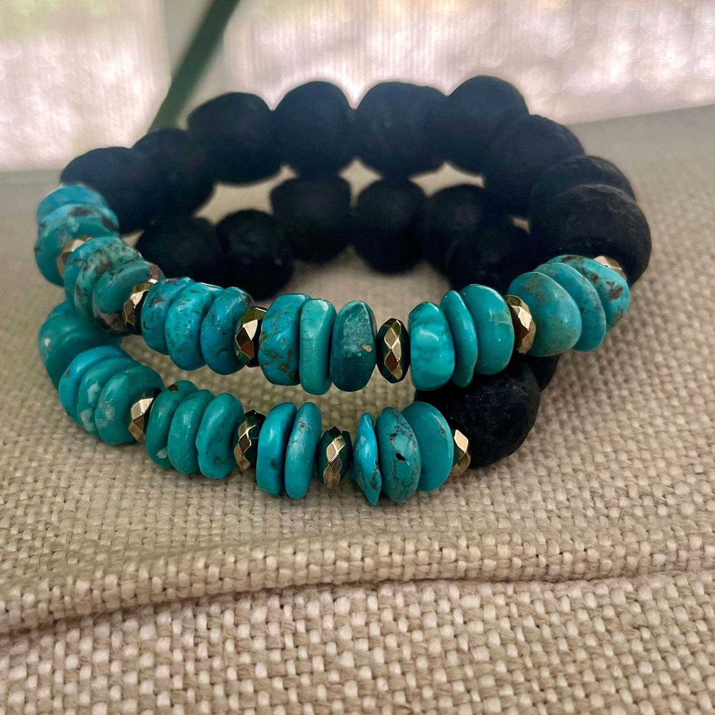 Turquoise and African glass Cuff