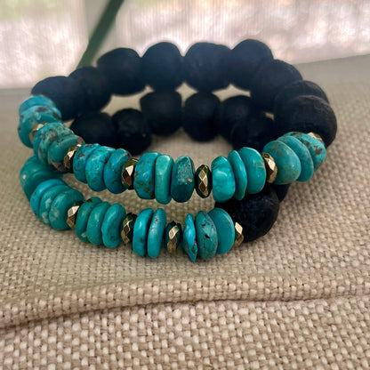 Turquoise and African glass Cuff