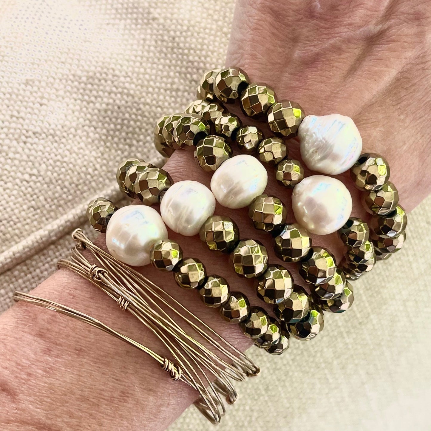 Pyrite and South Sea Pearl Bracelet