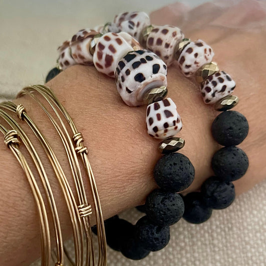 Cone Shell Puka and African glass Cuff