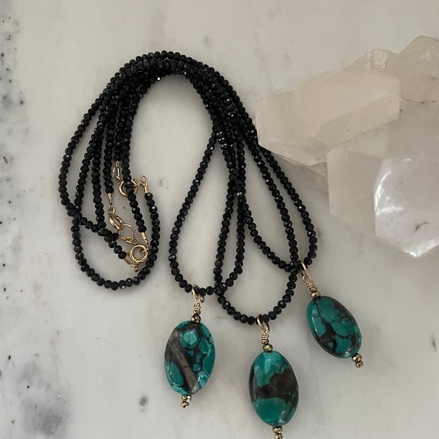 Black Spinel Collar with Turquoise Pendant