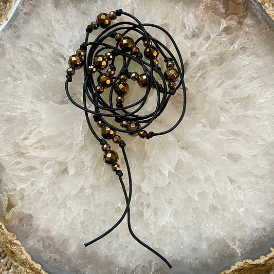Freshwater, pearl and pyrite lariat necklace