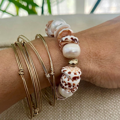 Tiger shell & Pearl Puka Cuff