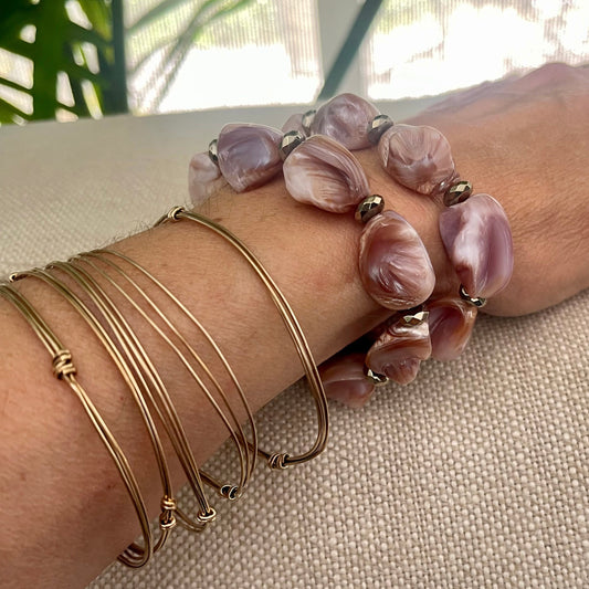 Pink Mussel shell & Pyrite Cuff
