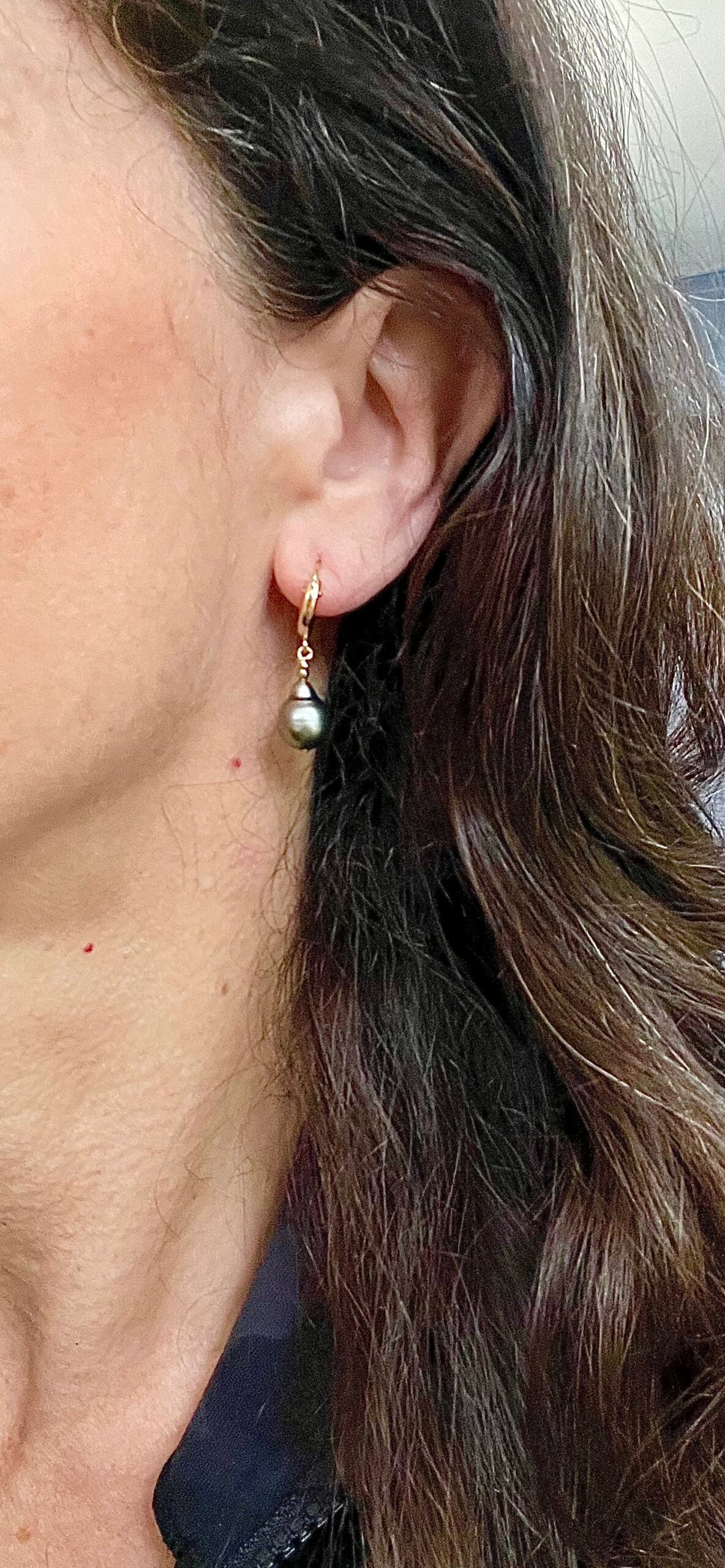 Gold Tahitian Pearl Hoops