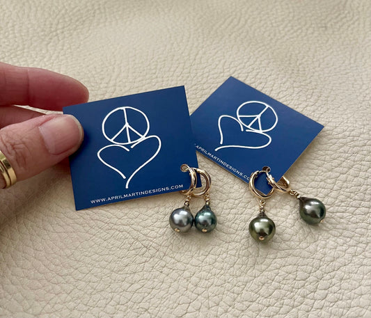 Gold Tahitian Pearl Hoops