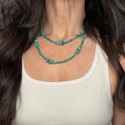 Turquoise & Swarovski wrap necklace