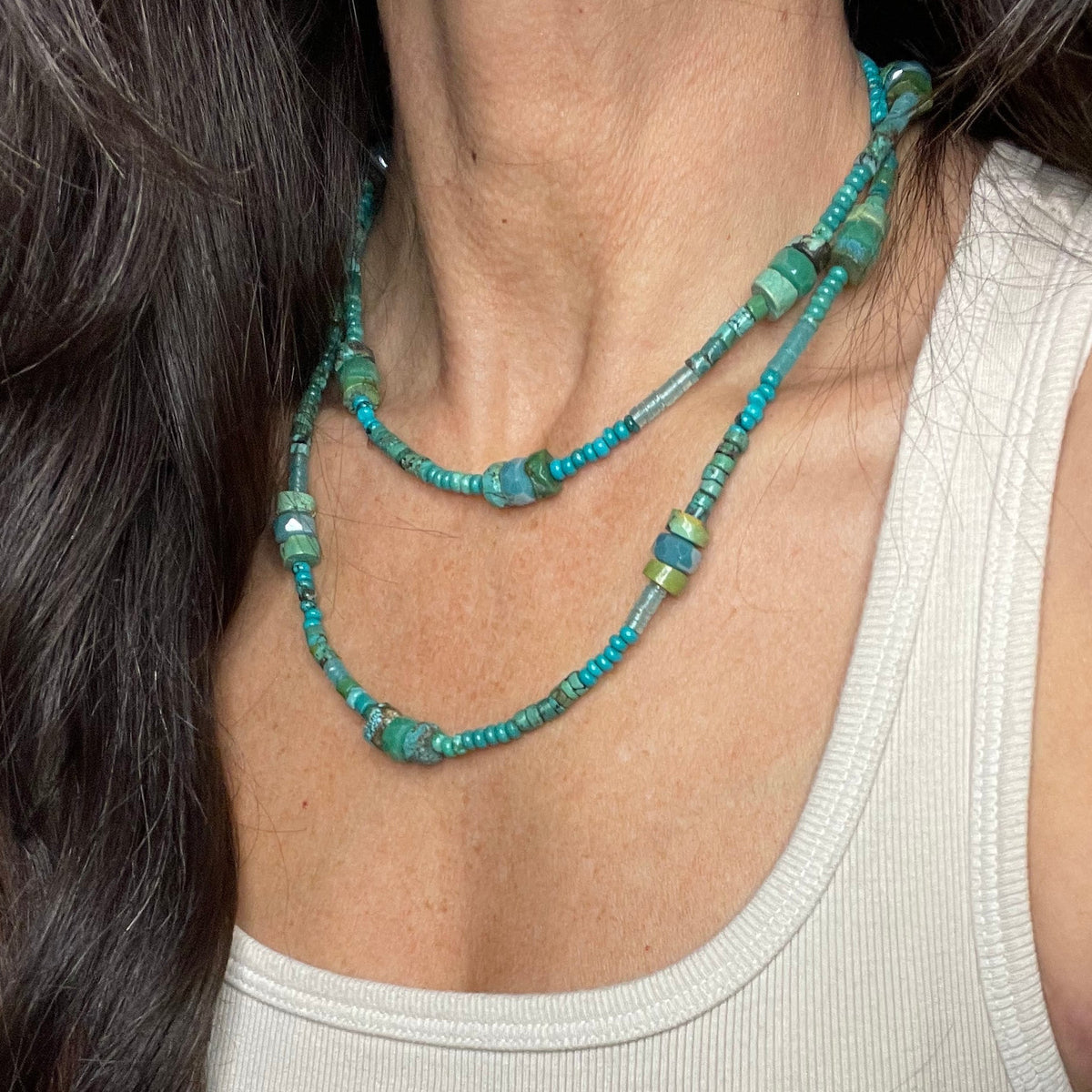 Turquoise & Swarovski wrap necklace