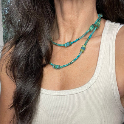 Turquoise & Swarovski wrap necklace