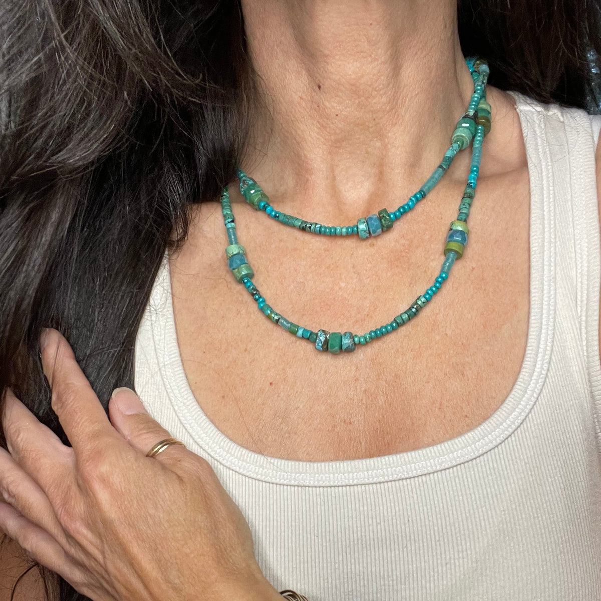 Turquoise & Swarovski wrap necklace
