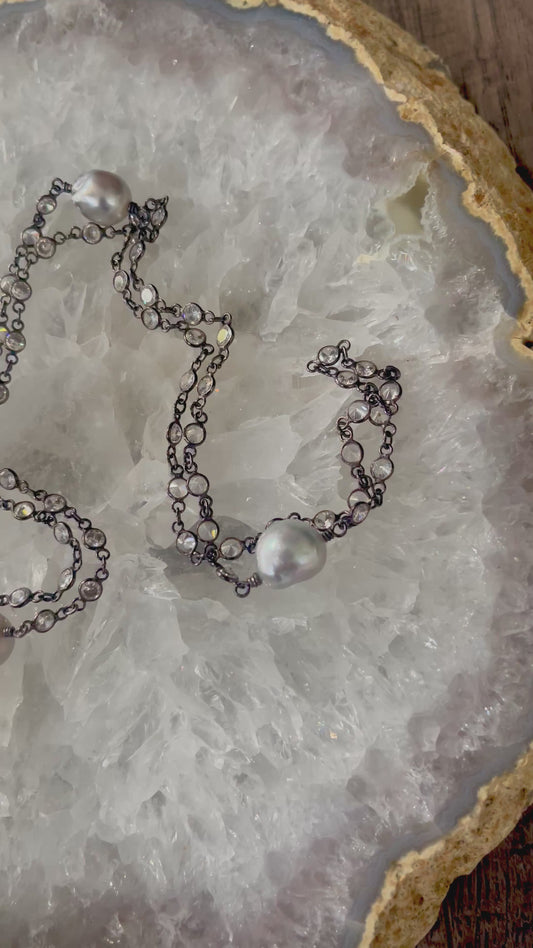 Zircon and Tahitian Pearl Wrap Necklace with clasp (One available)