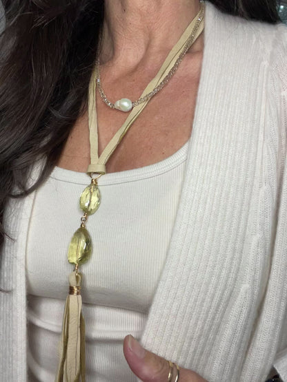 Self-tie Citrine & deer suede tassel