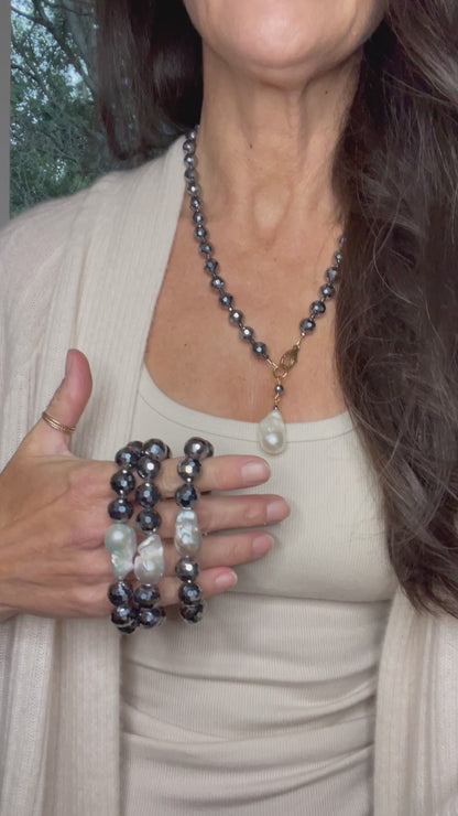 Terahertz & Baroque Pearl Cuffs