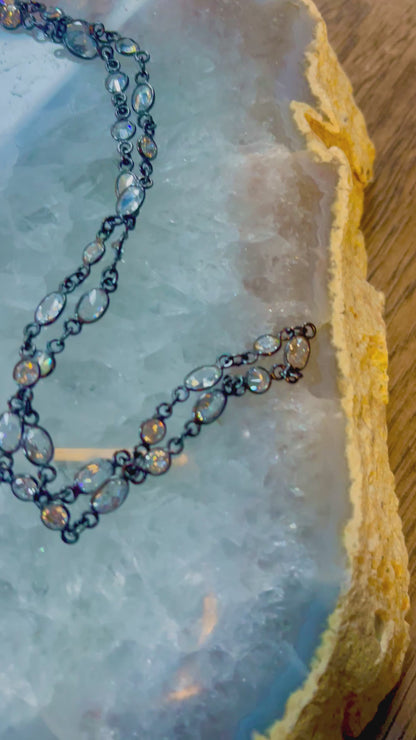 Zircon & Oxidized Sterling Silver Tahitian Pearl Y Necklace (Limited)