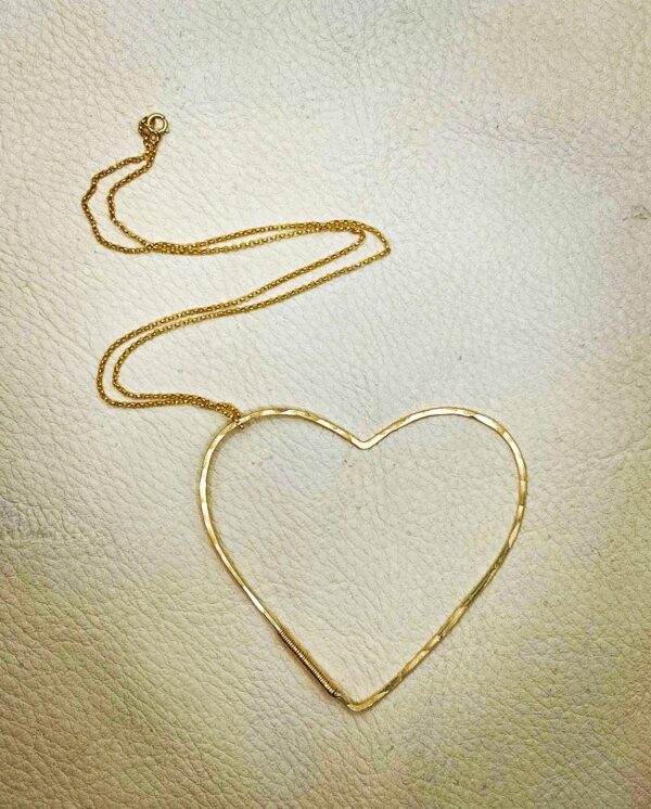 Big Gold Hammered Heart Necklace